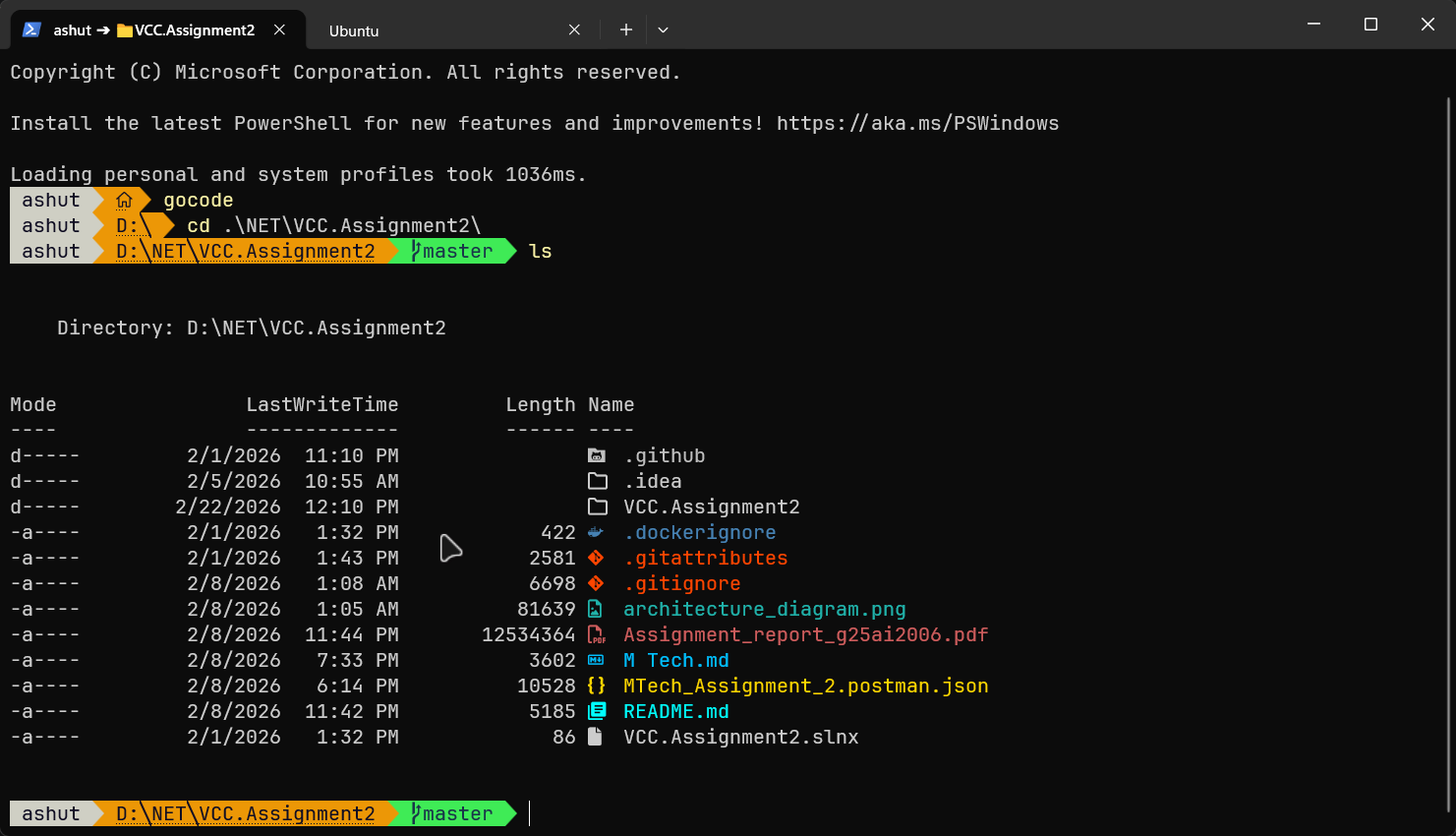 Oh My Posh in action — Python version, Git branch, and path segments in WSL