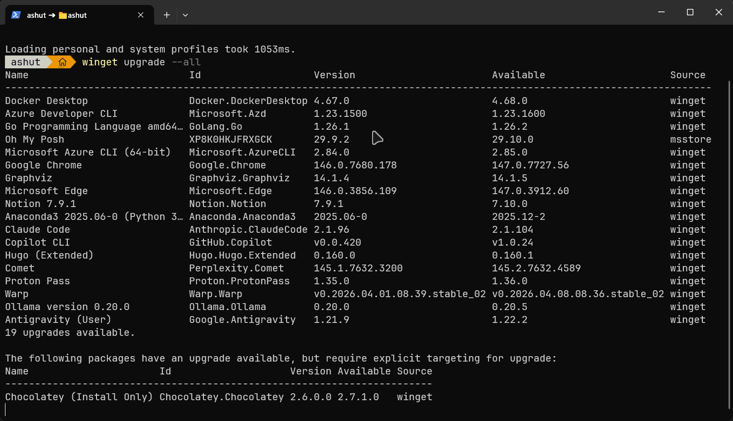 Upgrading all apps at once with winget upgrade &ndash;all